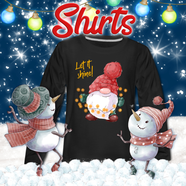 Langarm-Shirts mit weihnachtlichen Wichtelmotiven