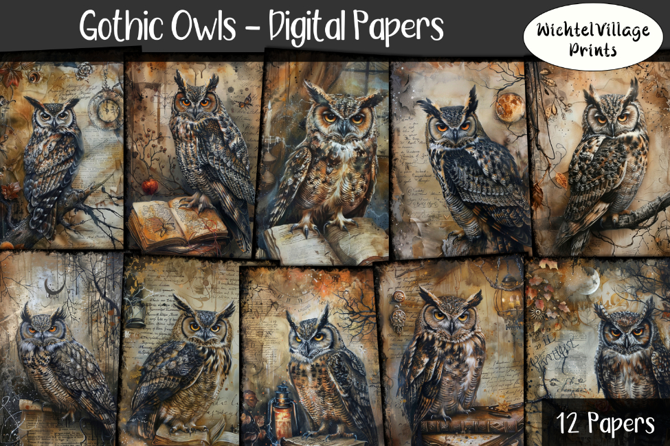 Gothic Owls - Digital Papers