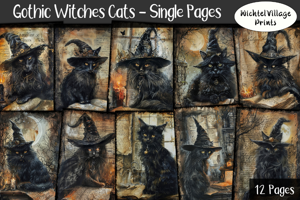 Gothic Witches Cats - Single Pages