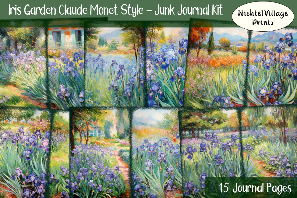 Iris Garden Claude Monet Style - Junk Journal Kit