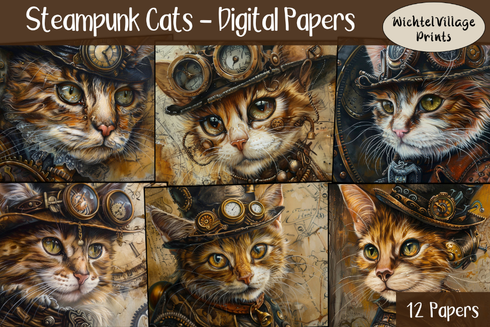 Steampunk Cats - Digital Papers