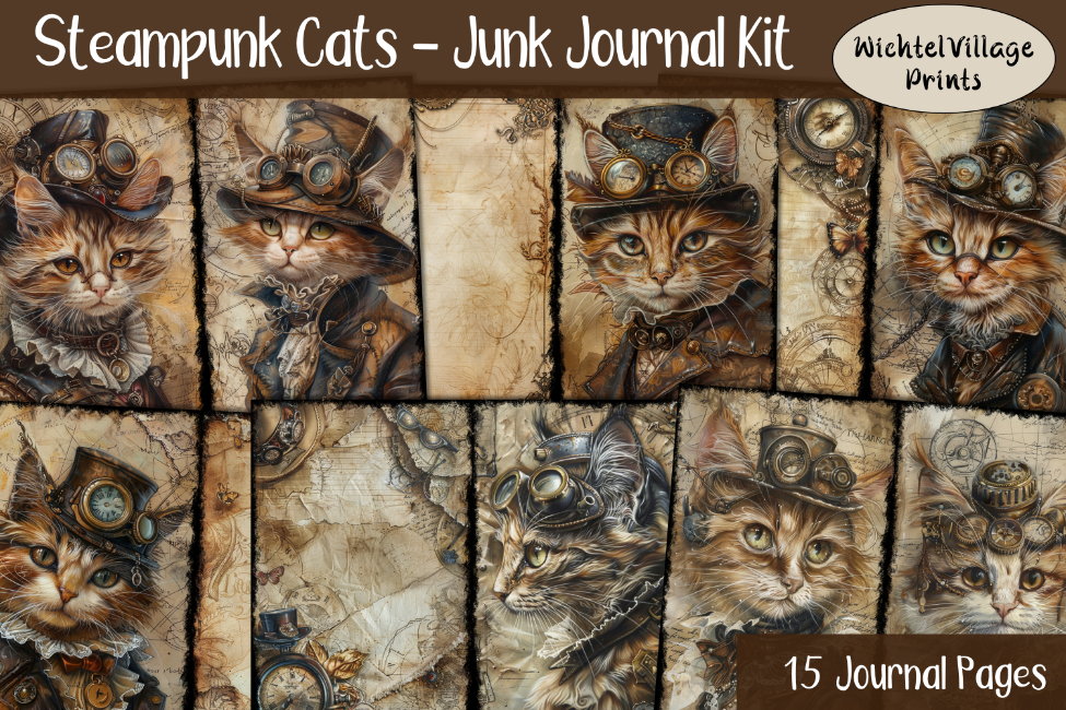 Steampunk Cats - Junk Journal Kit