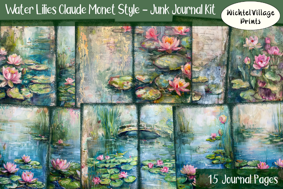 Water Lilies Claude Monet Style - Junk Journal Kit