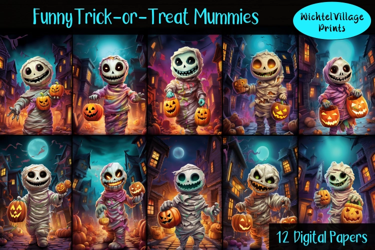 Funny Trick-or-Treat Mummies - Digital Papers