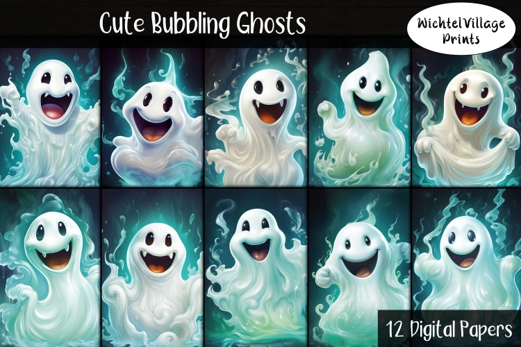 Cute Bubbling Ghosts - Digital Papers