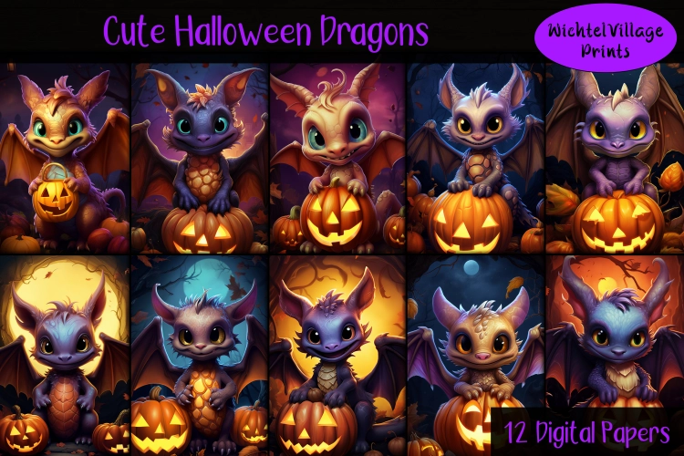 Cute Halloween Dragons - Digital Papers